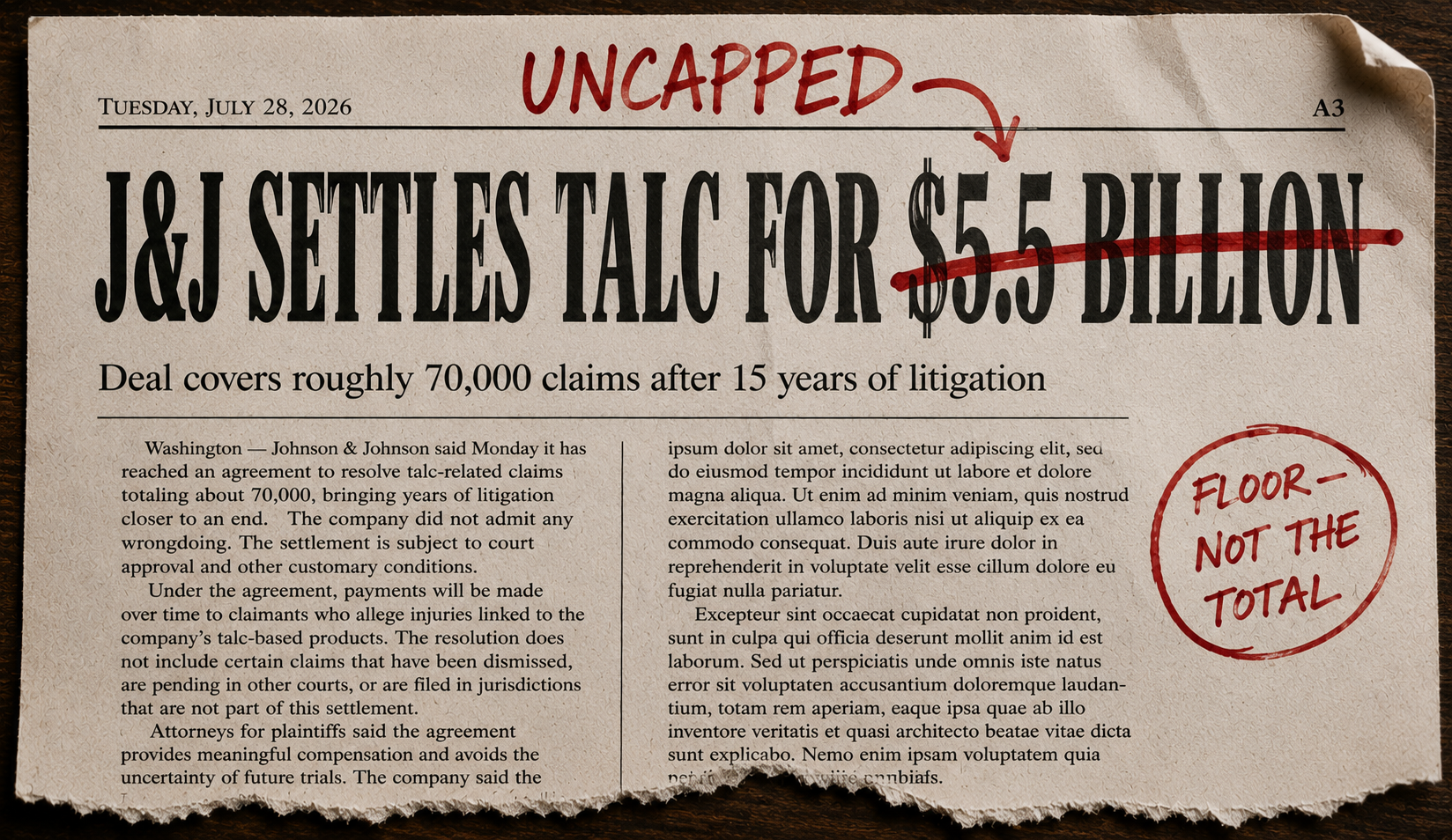 Is the J&J Talc Settlement Capped at $5.5 Billion? No — And Firms Have Days to Act
